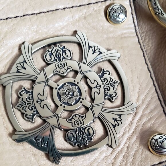 Leather KATE LANDRY Handbag Logo Metal detail Straw Yellow - Picture 6 of 16